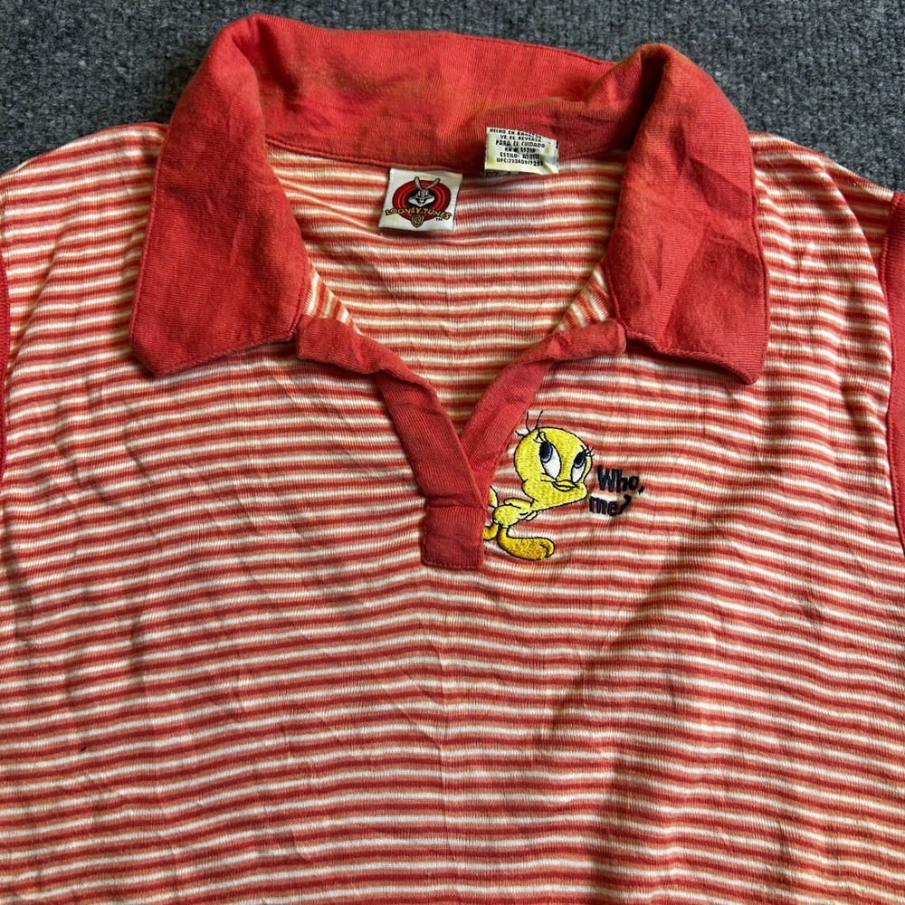 Looney Tunes Sleeveless Polo Womens Size XL Red Striped Cotton Tweety Bird Fair